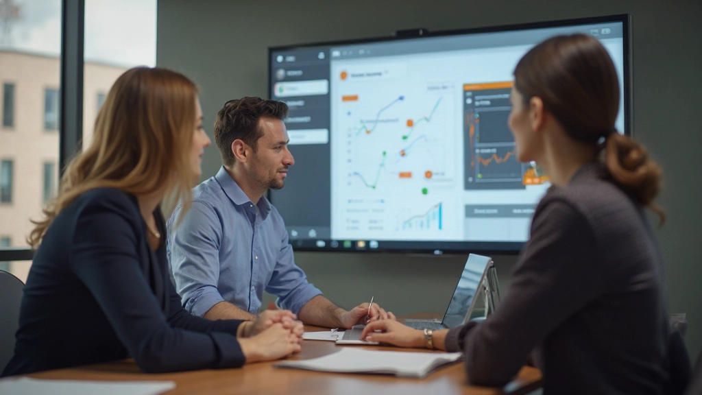 Команда сотрудников на видеоконференции с общей доской проектов