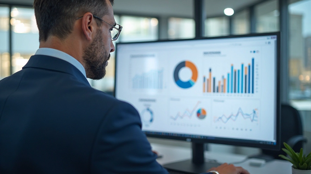 Дашборд аналитики с графиками и диаграммами производительности на экране монитора